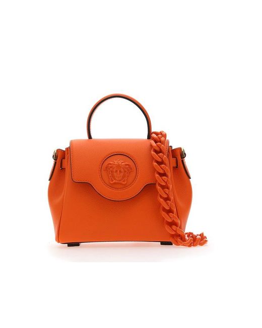 Versace Orange La Medusa Small Top Handle Bag