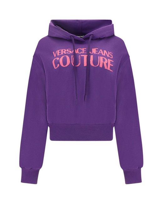 Versace Jeans Couture Purple Logo-Printed Drawstring Cropped Sweatshirt