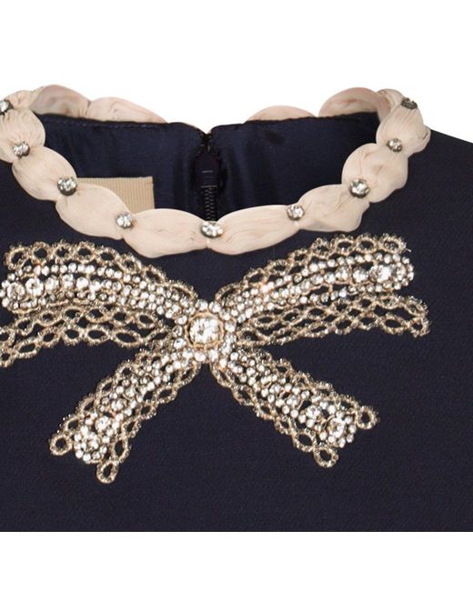Valentino Blue Crepe Couture Bow Embellished Mini Dress