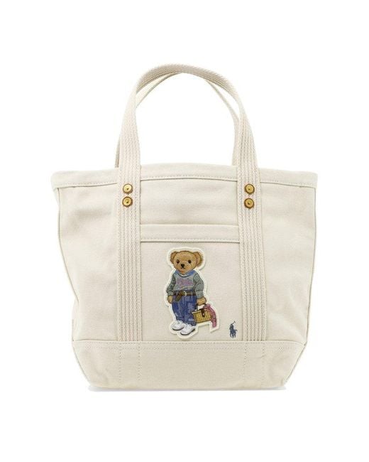 Polo Ralph Lauren Bear Patch Tote Bag in Natural | Lyst