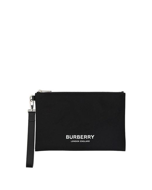 Burberry Black Logo-printed Zipped Clutch Bag for men