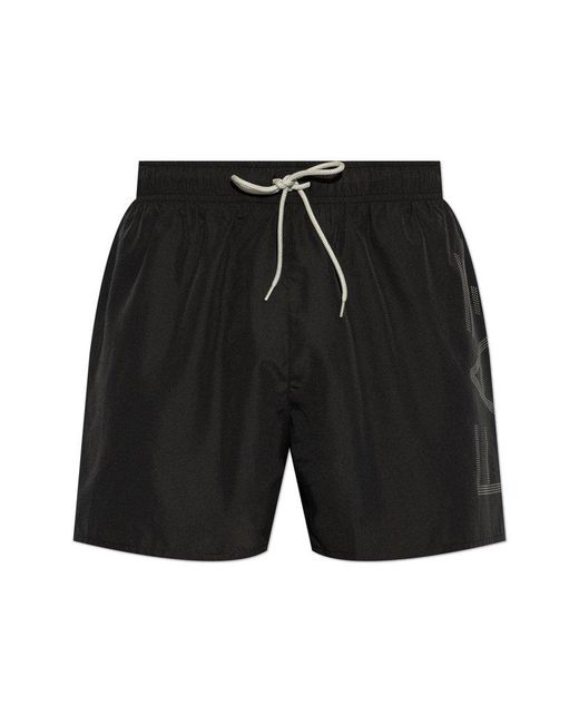 EA7 Black Logo Printed Drawstring Swim Shorts for men