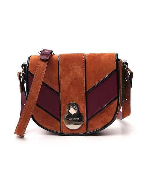 Longchamp Leather Front Flap Panelled Crossbody Bag in Brown Lyst Canada