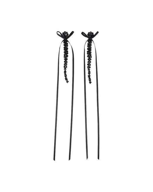 Simone Rocha Black Slim Bow Ribbon Drip Earrings