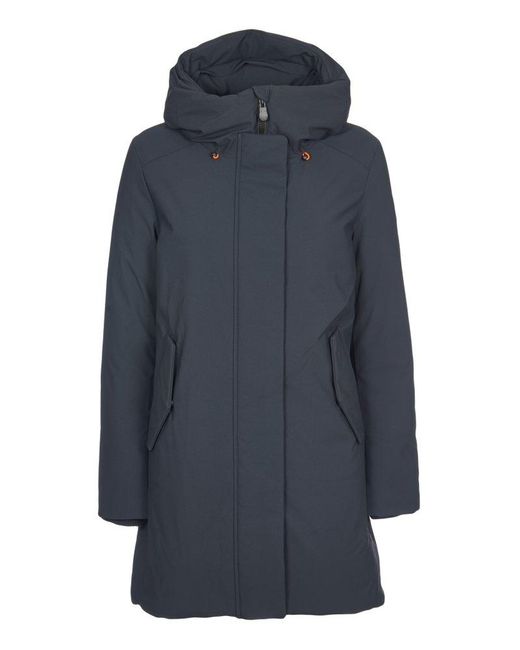 Save The Duck Blue Hooded Long Coat