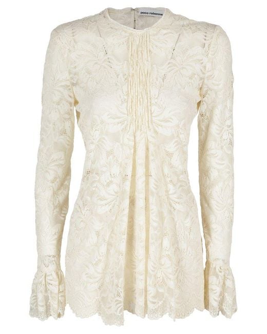 Rabanne Natural Lace Detailed Long-sleeved Blouse