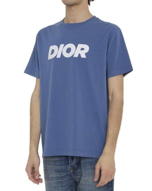 Dior Blue Logo Printed Crewneck T-shirt for men