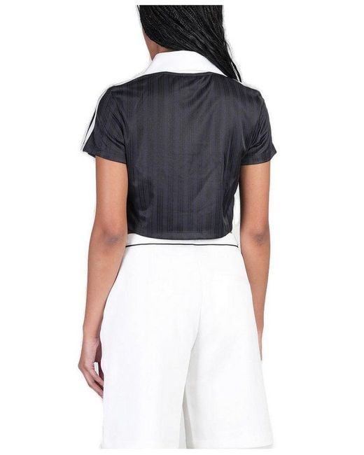 ★ adidas★ Football Jacquard V-Neck Crop Polo Shirt Black adidas Football Jacquard V-Neck Cropped Polo Shirt in Black