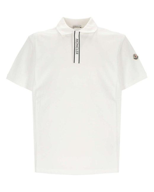 Moncler White Logo Patch Short-sleeved Polo Shirt for men
