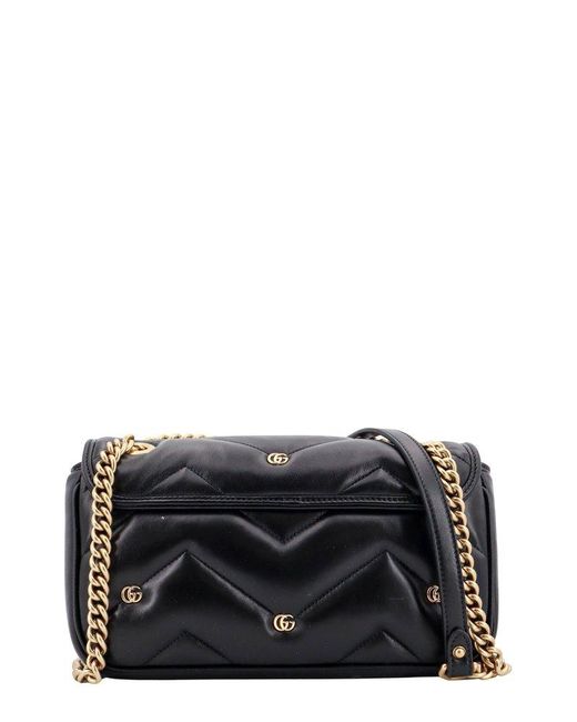 Gucci Black GG Marmont Logo Plaque Small Shoulder Bag