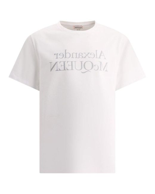 Alexander McQueen White Alexander Mc Queen Reflected Logo T Shirt for men