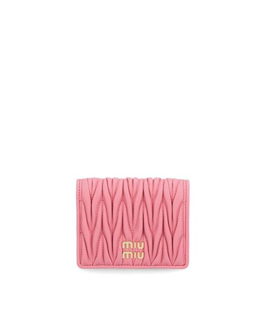 Miu Miu Pink Logo Lettering Bi-fold Wallet