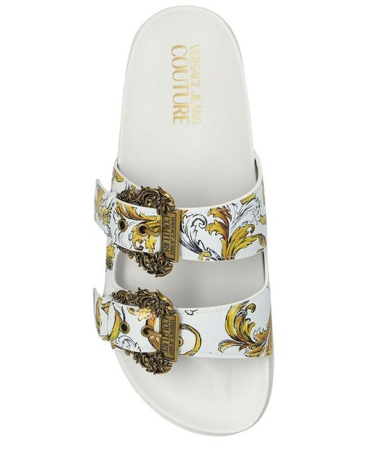 Versace Jeans Couture White Baroque Slide Sandals