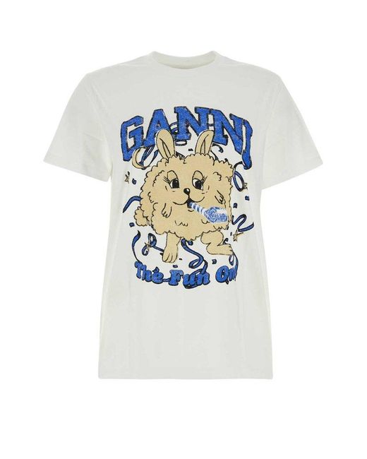 Ganni White Relaxed Fun Bunny T-shirt