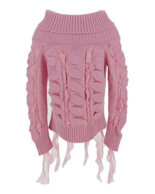 Blumarine Pink Off-shoulders Knit Sweater