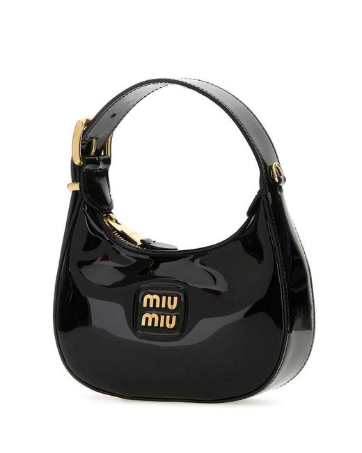 Miu Miu Black Logo Plaque Tote Bag