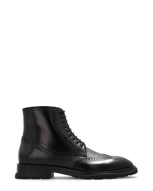 Alexander McQueen Black Low Block Heeled Lace-Up Boots for men
