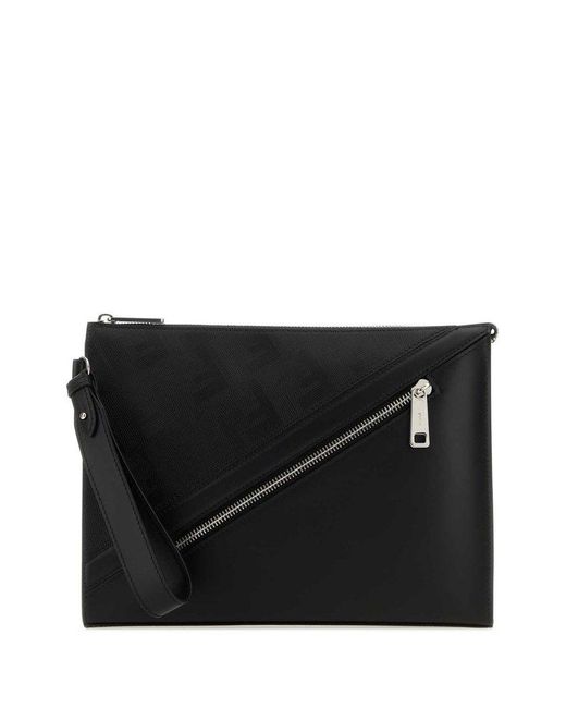 Fendi Gray Raffia Shadow Clutch Bag for men