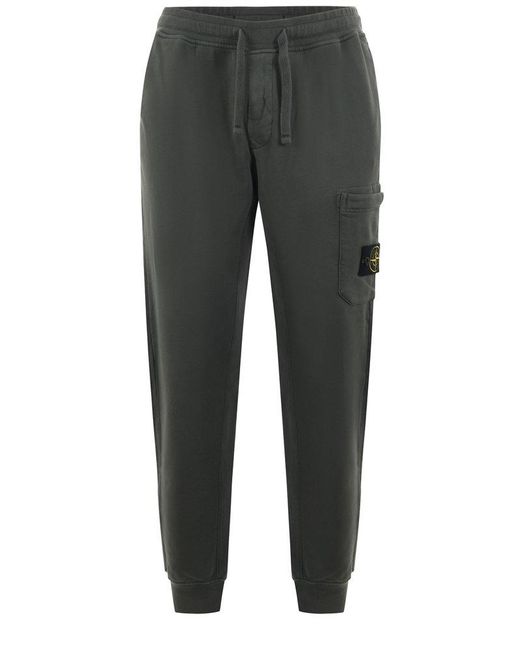 Stone Island Gray Logo Patch Drawstring Trousers for men