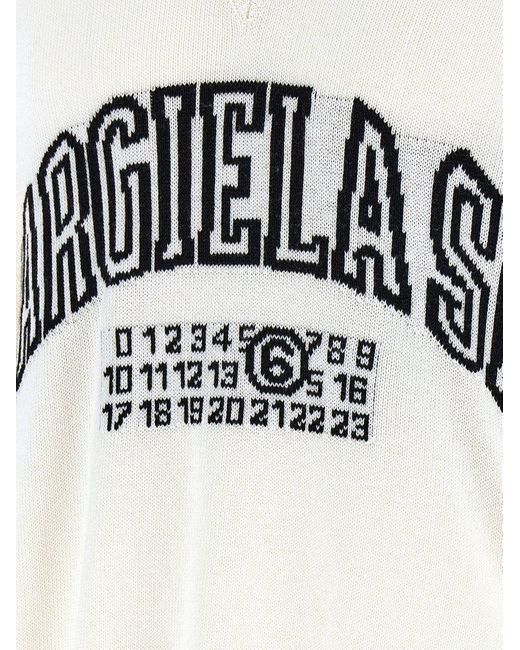 MM6 by Maison Martin Margiela White Numbers-Motif V-Neck Jumper for men