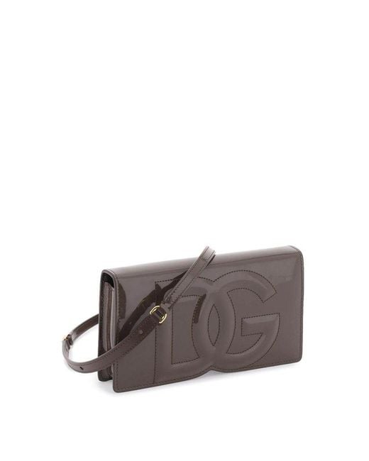 Dolce & Gabbana Brown Dg Logo Patent Phone Bag