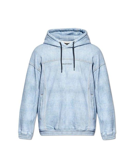 Emporio Armani Blue Hoodie With Logo, for men
