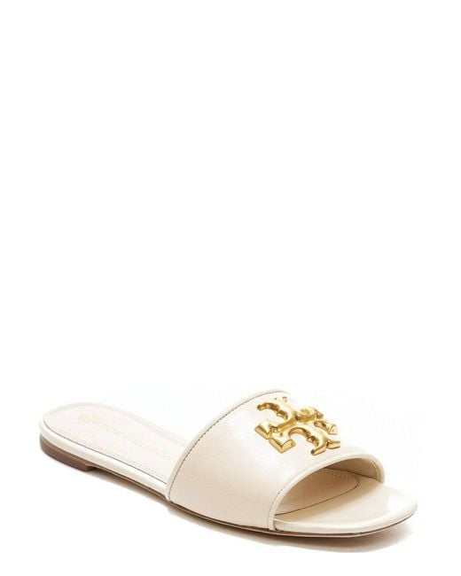 Tory Burch White Eleanor Logo Plaque Slip-on Sandals