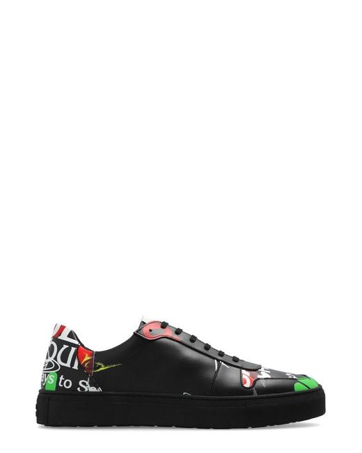 Vivienne Westwood Black Graphic-printed Lace-up Sneakers for men