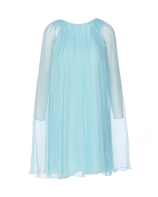 Max Mara Pianoforte Blue Tulle Crewneck Sleeveless Dress
