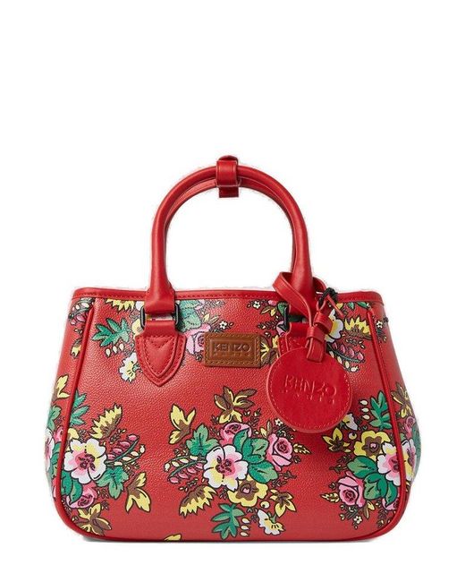 KENZO Red Floral-printed Logo Patch Tote Bag