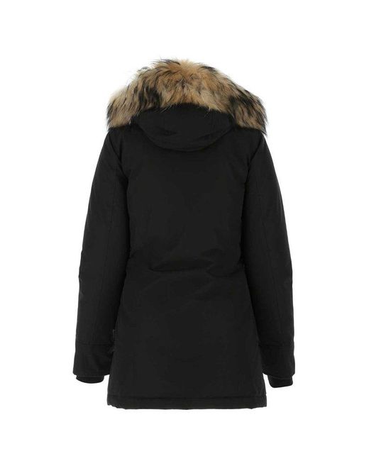 Woolrich Black Fur-trimmed Hooded Padded Coat