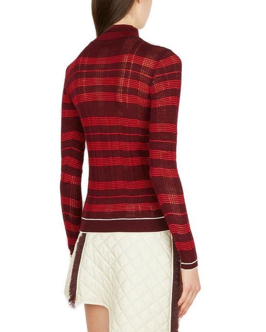 DURAZZI MILANO Red Striped Mock-Neck Knitted Jumper