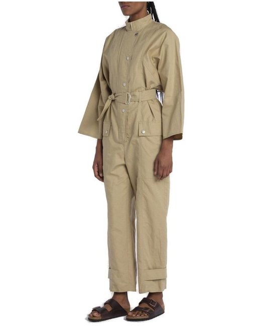 Weekend by Maxmara Natural Buttoned Belted Long-sleeved Jumpsuit