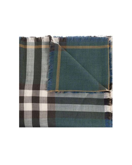 Burberry Green Vintage-check Frayed-edge Scarf