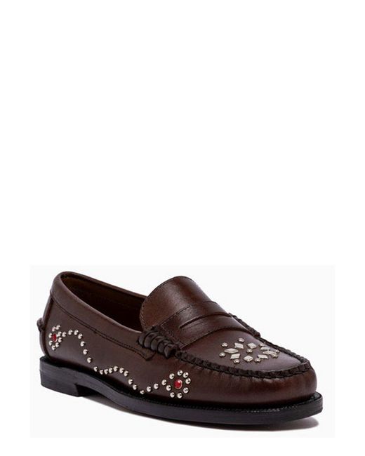 Sebago Brown Dandette Studs Embellished Slip-on Loafers