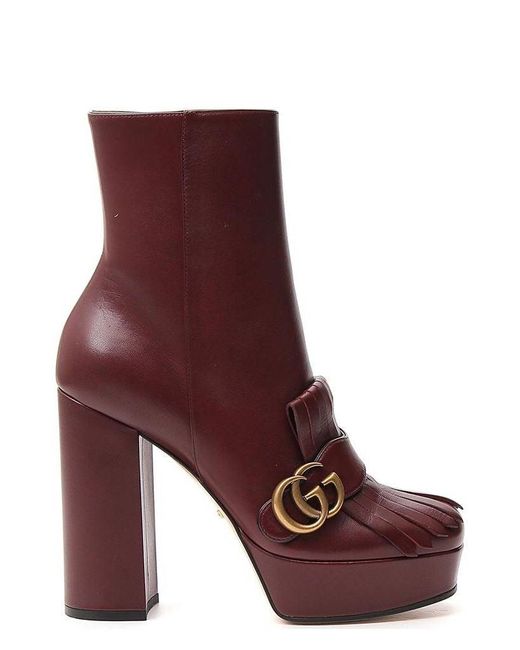 Gucci Marmont Leather Ankle Boots in Red | Lyst