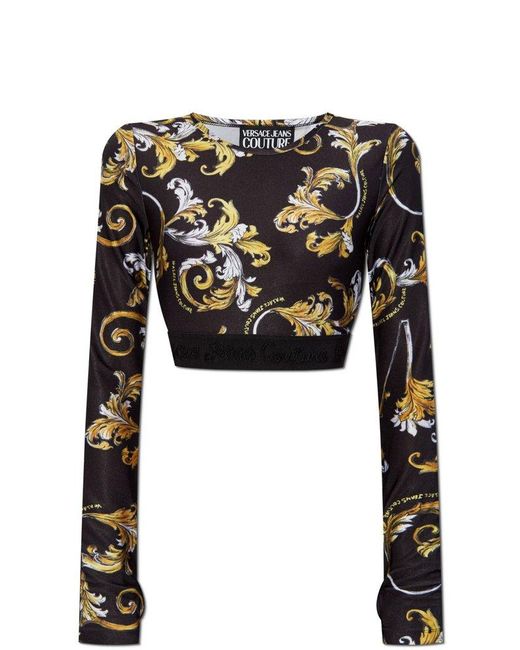 Versace Jeans Couture Black Baroque Print Crop Top
