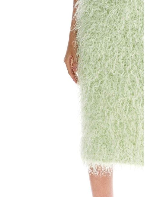 Dries Van Noten Green Midi Faux Fur Skirt In