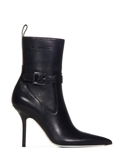 DSquared² Black Logo Embossed Pointed-toe Ankle Boots