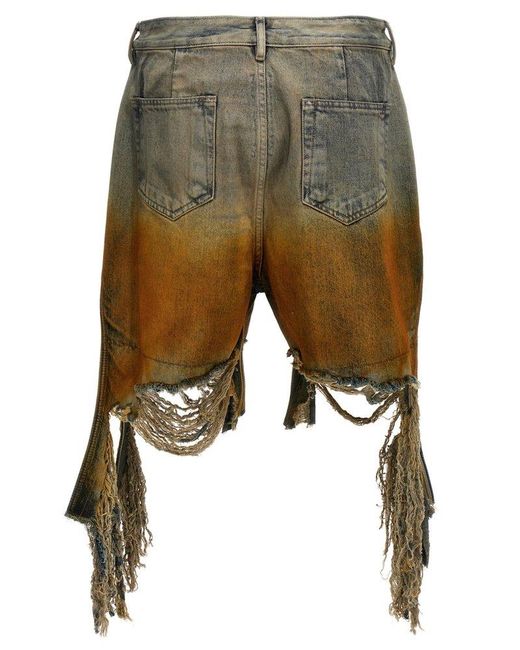 Rick Owens Multicolor Destroyed Denim Bermuda Shorts for men