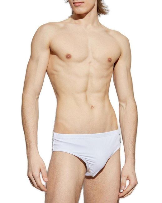 Balmain White Logo Patch Stretch Swim Briefs for men