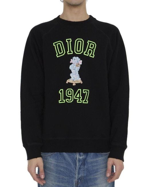 Dior Black Logo Embroidered Crewneck Sweatshirt for men
