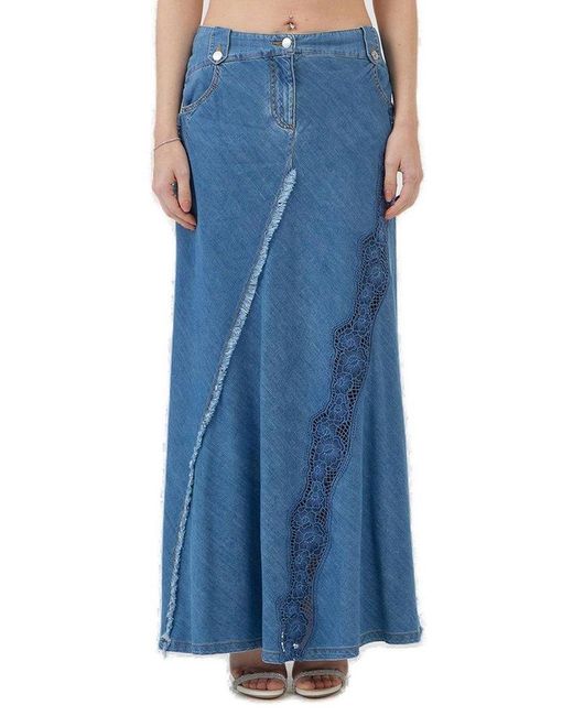 Ermanno Scervino Blue Frayed-Edge Flared Denim Skirt