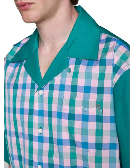 Marni Blue Checked Short-sleeved Shirt for men
