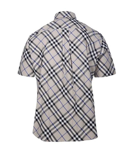 Burberry Gray Nova Check-jacquard Short Sleeved Shirt for men