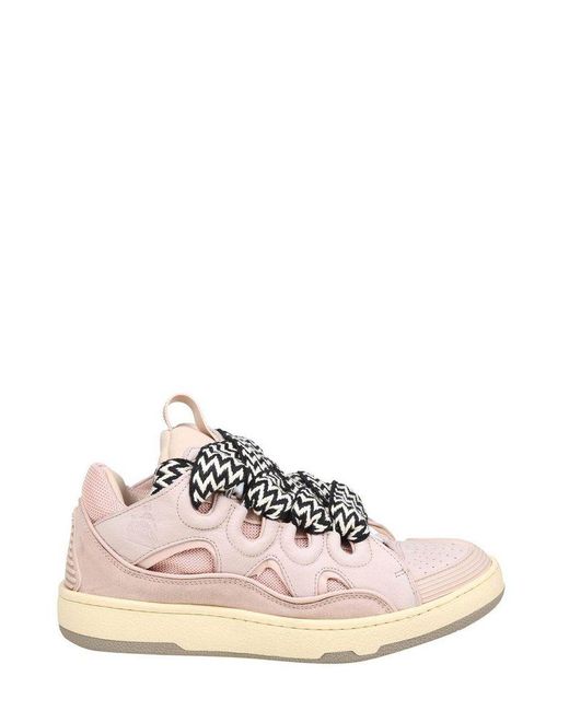 Lanvin Pink Curb Panelled Lace-up Sneakers