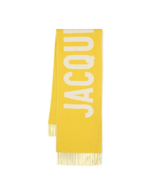 Jacquemus Yellow Logo Jacquard Fringed Edge Scarf for men