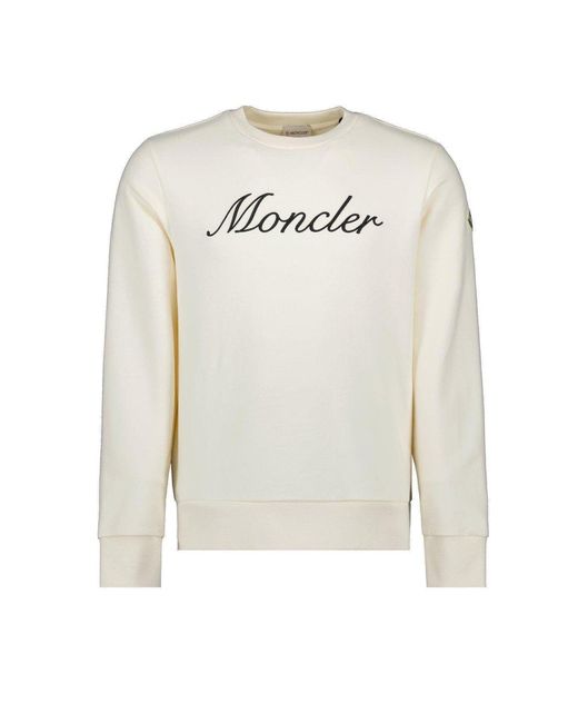 Moncler White Logo Patch Crewneck Sweatshirt for men