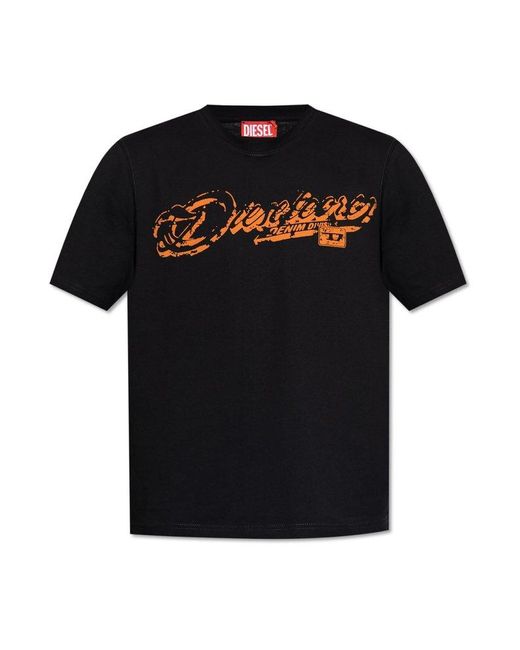 DIESEL Black Distressed Flocked Logo T-shirt for men