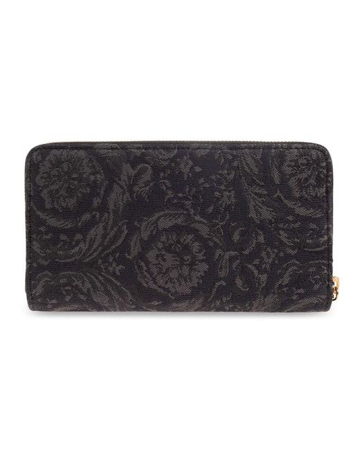 Versace Black Logo-embroidered Zip-up Wallet